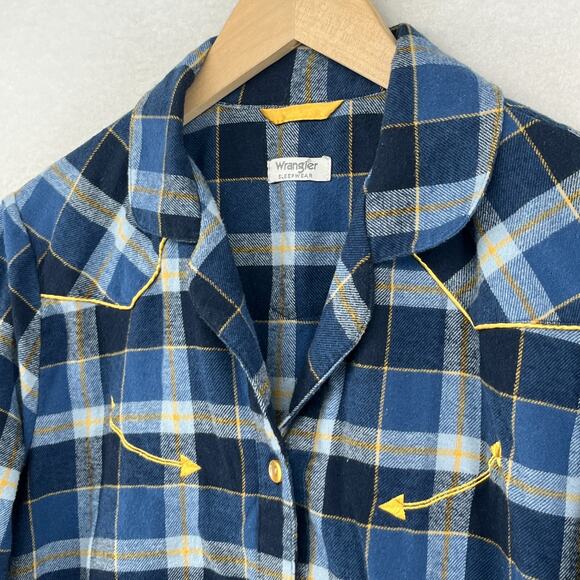 WRANGLER Sleep Shirt Womens M Flannel Nightgown Plaid Shirtdress Mid-length Blue - Picture 6 of 15